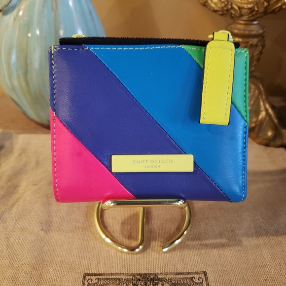 Kurt Geiger Handbags - Kurt Geiger Striped Multicolor Colorblock Leather Wallet w/ Zip Compartments